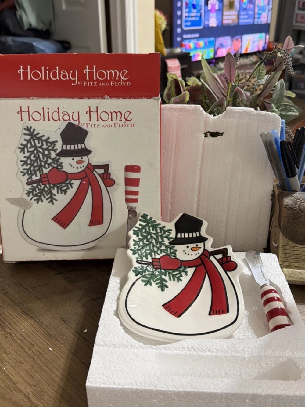 Holiday Home by Fitz and Floyd Snowman Snack Plate With Spreader - Macy's